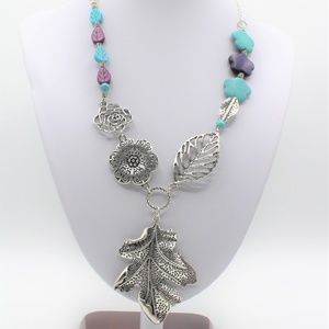 Turquoise and silver Y necklace